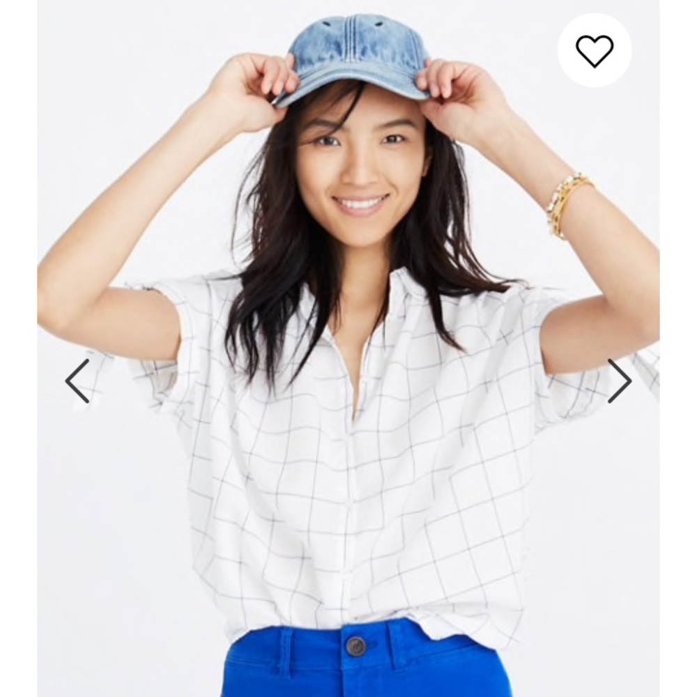 Madewell White Windowpane Tie-Sleeve Shirt Sz S
